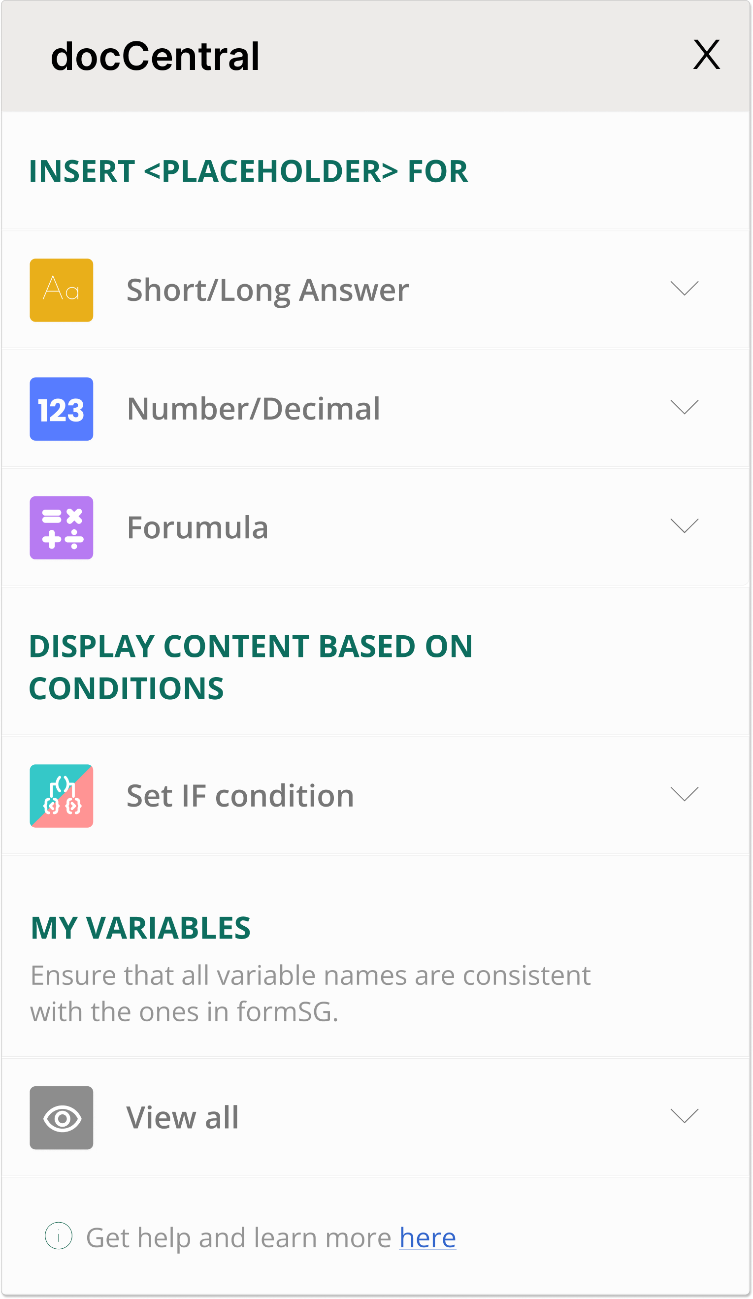 docCentral Side Panel