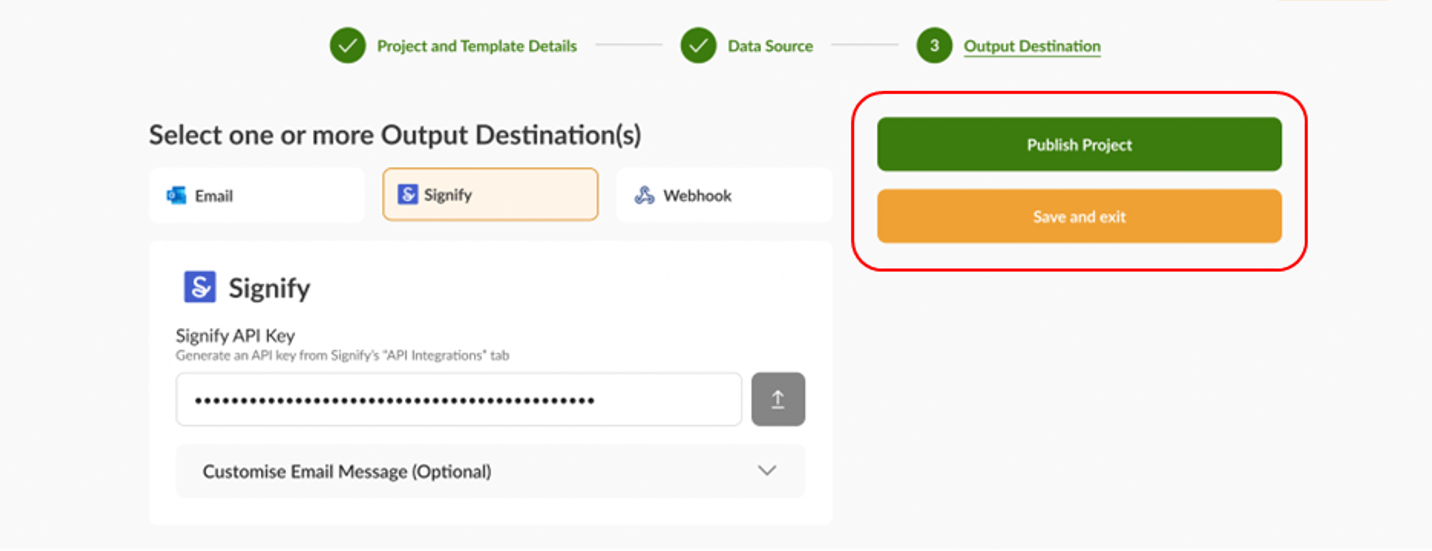 save and exit or publish project