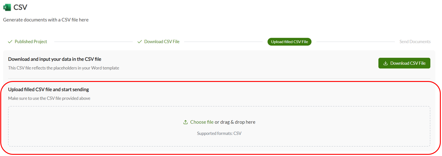 upload filled csv