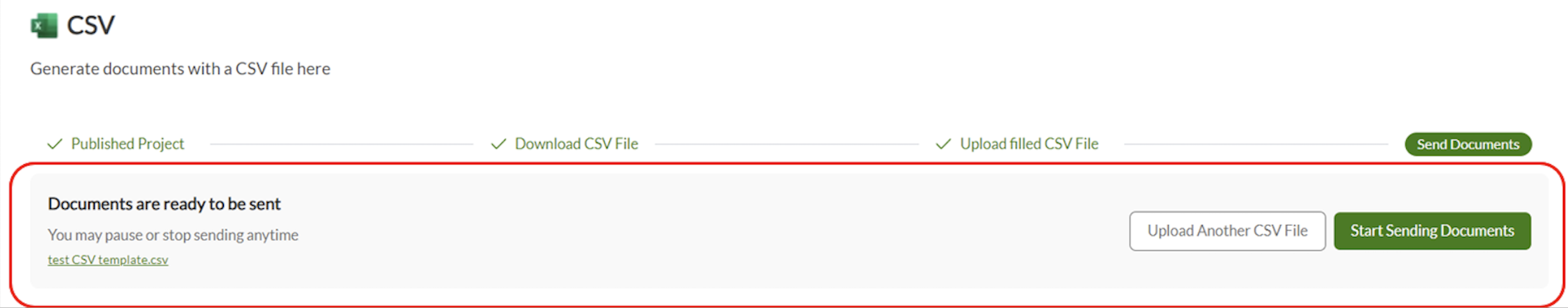 start sending csv documents