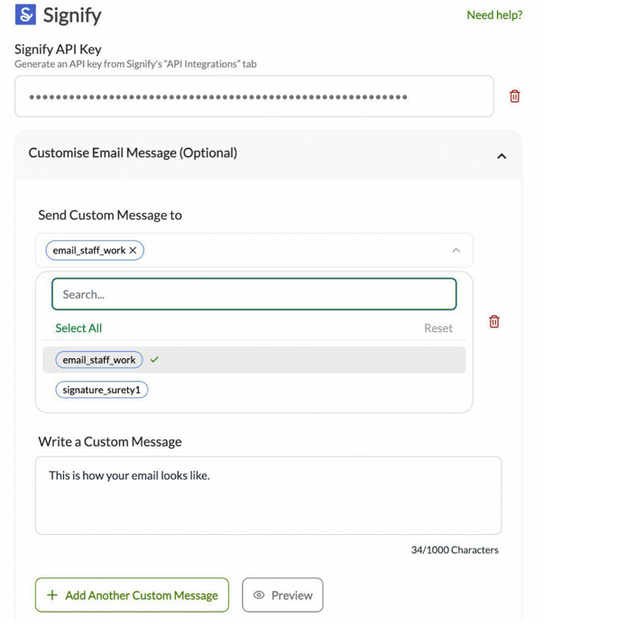 customise message