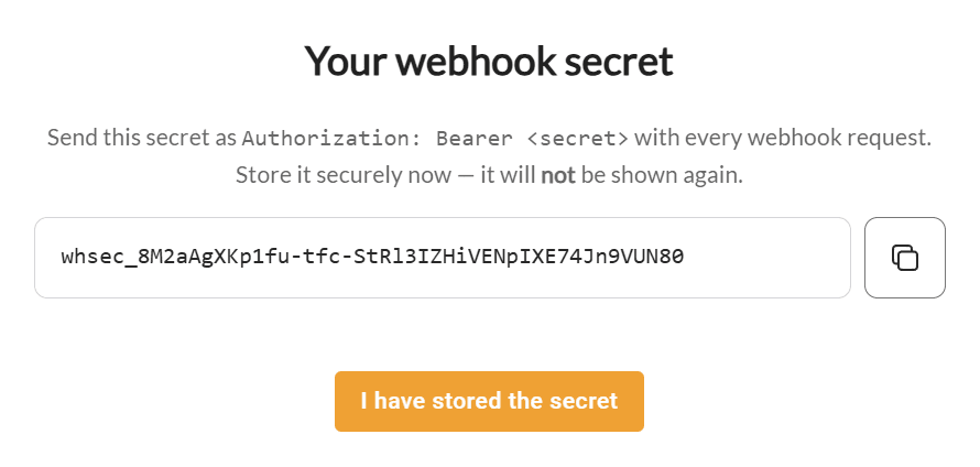 Webhook secret shown on save